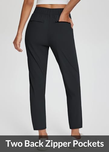 baleaf Womens Travel Pants Petite Stretch with Pockets Golf Ankle Dress Work Business Casual Slacks Fall Joggers Black L