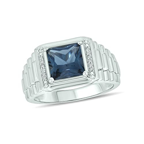 Cali Trove 1/20 Ct Natural Diamond Rings in 925 Sterling Silver | London Blue Topaz Gemstone Rings | Chunky Rings for Men | Bold Statement Bands | Gifts for Engagement | Silver Jewelry Accessories