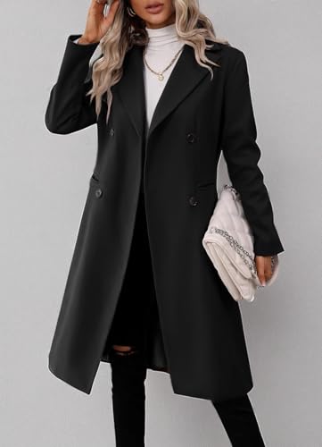 Danedvi Womens Long Double Breasted Coats Lapel Collar Pea Coat Winter Slim Fit Jackets Trench Coat Outwear