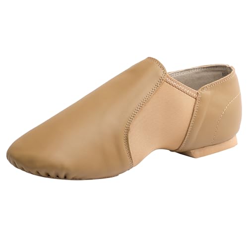 Linodes (Tent Leather Upper Jazz Shoe Slip-on for Women and Men's Dance Shoes Brown 7.5M