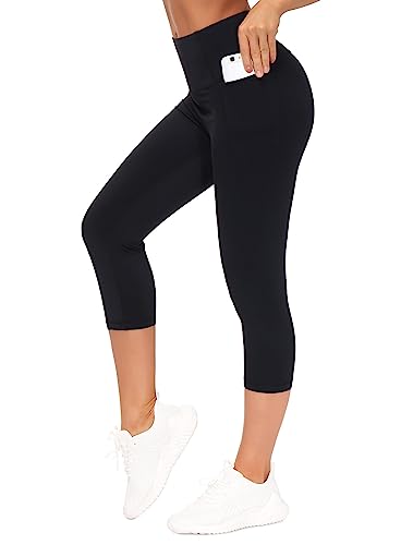 THE GYM PEOPLE Tummy Control Workout Leggings with Pockets High Waist Athletic Yoga Pants for Women Running, Fitness Black