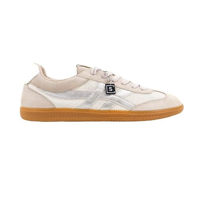 SHUSHOP Womens Sasha Metallic Lace Up Sneakers Shoes Casual - Beige, Silver - Size 7 M