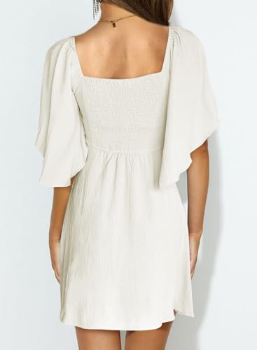 Dokotoo White Summer Dresses for Women 2026 Spring Graduation Dress Women's Casual Wedding Guest Sexy V Neck Party Elegant Classy Mini Flowy Dress Beach Cocktail Dresses 2026 Fashion Outfits
