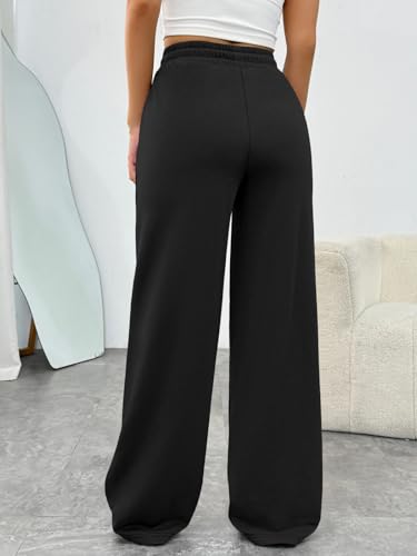 Trendy Queen Womens Wide Leg Sweatpants Baggy Loose Fall Barrel Casual Lounge Athletic Pants Comfy Teen Girl Cute Joggers Black M