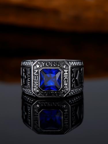 Dorunmo Personalied Mens Black Class Rings 925 Sterling Sliver 2025 Graduation/College/High School Rings for Men,Size 5-16,One Stone,Two Pattern,1, customize