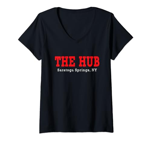 Womens The Hub Saratoga Springs Fun Meet Retro 60s 70s 80s Vintage V-Neck T-Shirt
