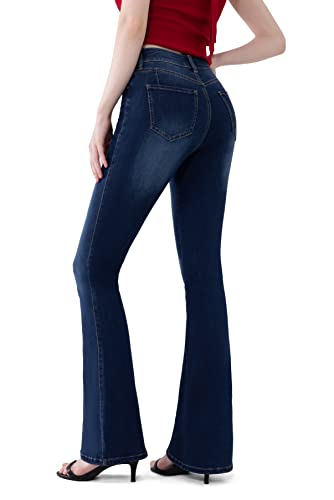 FLYING BANANA Women's Totally Shaping Curvy Stretchy Bootcut Flare Denin Jeans (Dark Blue, 8 Short)