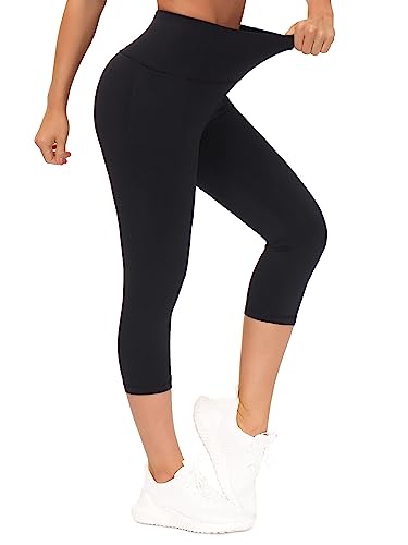 THE GYM PEOPLE Tummy Control Workout Leggings with Pockets High Waist Athletic Yoga Pants for Women Running, Fitness Black