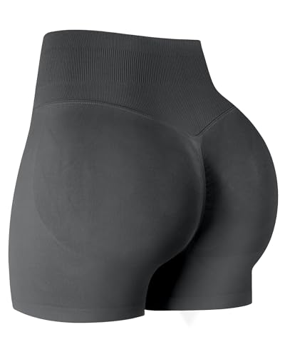 ATHVOTAR Workout Gym Shorts Women, High Waisted Seamless Butt Lifting Scrunch Butt Sports Shorts Gray L