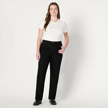 Amazon Essentials Women's High-Rise Straight Leg Jean, Black, 12