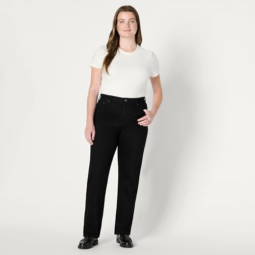 Amazon Essentials Women's High-Rise Straight Leg Jean, Black, 12