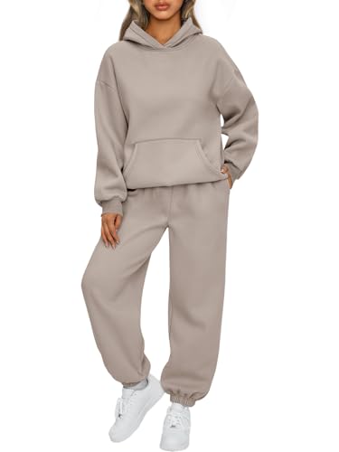 AUTOMET Women 2 Piece Outfits 2026 Plus Size Fall Vacation Fashion Lounge Set Airport Travel Pants Leisure Winter Clothes Sweatsuits CoffeeGrey M