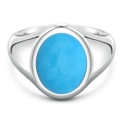 Angara Natural Oval 4.82 ct Turquoise Men’s Signet Ring in Sterling Silver for Men (Size-14x11mm) | December Birthstone Jewelry | Ring Size-10.5 mm