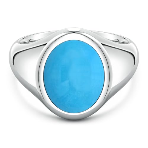 Angara Natural Oval 4.82 ct Turquoise Men’s Signet Ring in Sterling Silver for Men (Size-14x11mm) | December Birthstone Jewelry | Ring Size-10.5 mm