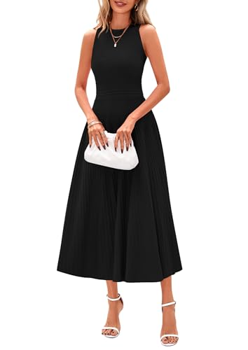 PRETTYGARDEN Spring Casual Dresses for Women 2026 Summer Business Work Midi Sleeveless A Line Pleated Cocktail Dress(Black,Small)