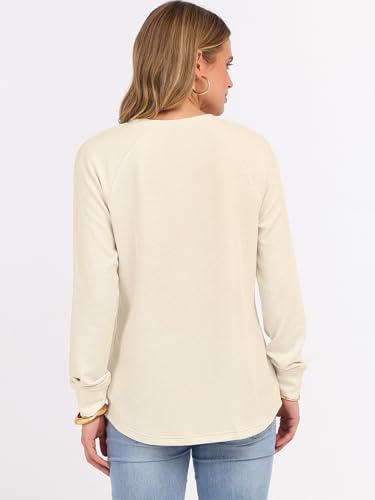 ANRABESS Women's Long Sleeve Waffle Knit Shirts Dressy Casual Loose Button Up V Neck Henley Tops 2026 Fall Basic Tee Blouse Parchment X-Large