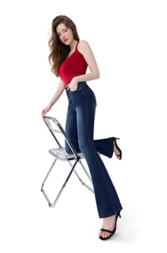 FLYING BANANA Women's Totally Shaping Curvy Stretchy Bootcut Flare Denin Jeans (Dark Blue, 8 Short)