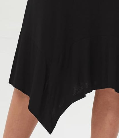 DJT Women's Flowy Handkerchief Hemline Casual Elegant Midi Skirt XL Black
