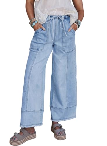 SHEWIN 2026 Summer Wide Leg Jeans Women Straight Leg Loose Fit Jeans for Women Trendy Denim Pants Beau Blue Size 12