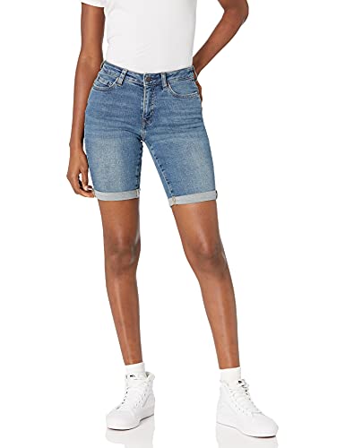 Amazon Essentials Women's Mid-Rise Stretchy Slim Fit Denim Bermuda Shorts with Pockets, Medium Wash, 14