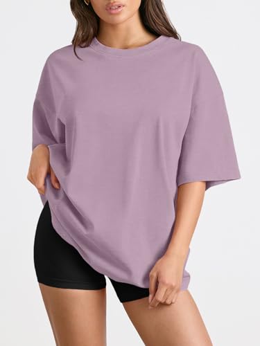 Trendy Queen Womens Oversized Summer T Shirts Plus Size Capsule Wardrobe Tops Short Sleeves Fashion Workout Clothes 2026 DarkPink 2XL