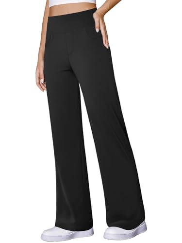 COPYLEAF Wide Leg Yoga Pants Women Stretch Dress Work Pants with Pockets Lounge Casual Sweatpants(Black XL)