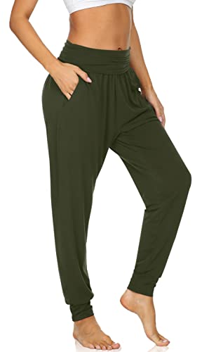 Women's Cozy Yoga Joggers Pants Loose Workout Sweatpants Comfy Lounge Pants with Pockets Army Green Small