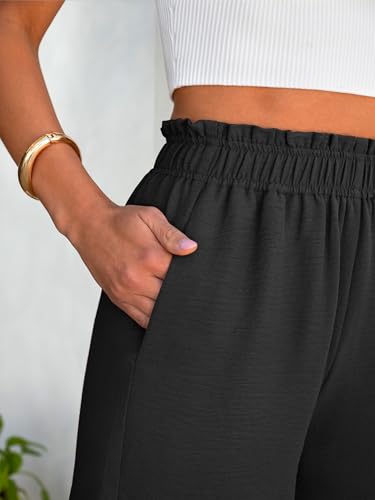 ANRABESS Shorts for Women,Dressy Casual Elastic High Waisted,Comfy Lightweight Airy,Summer Shorts for Beach,Travel & Vacation Black Medium
