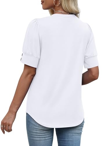 Womens Tops Short Sleeve Shirts with Buttons Spring Fashion Summer Outfits Plus Size White Blouses Dressy Casual Travel Cruise Essentials 2XL