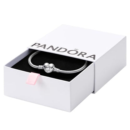 PANDORA Heart Clasp Snake Chain Bracelet - Heart Clasp - Romantic Jewelry for Her with Gift Box - Compatible Moments Charms - Sterling Silver - 7.5"