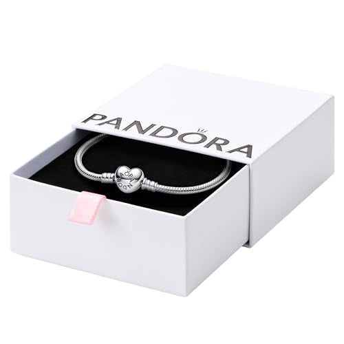 PANDORA Heart Clasp Snake Chain Bracelet - Heart Clasp - Romantic Jewelry for Her with Gift Box - Compatible Moments Charms - Sterling Silver - 7.5"