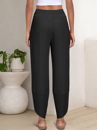 ANRABESS Womens Wide Leg Palazzo Capri Pants 2026 Summer Casual Loose High Waisted Lounge Flowy Cropped Beach Work Trousers Black Medium