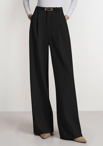 PRETTYGARDEN Womens Wide Leg Dress Pants 2026 Business Casual Flowy Work Palazzo Pants High Waisted Slacks Trousers (Black,Medium)