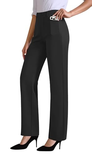 JEKAOYI Womens Dress Pants Stretchy Work Pants High Waisted Business Trousers Pull On Casual Slacks with Pockets Black