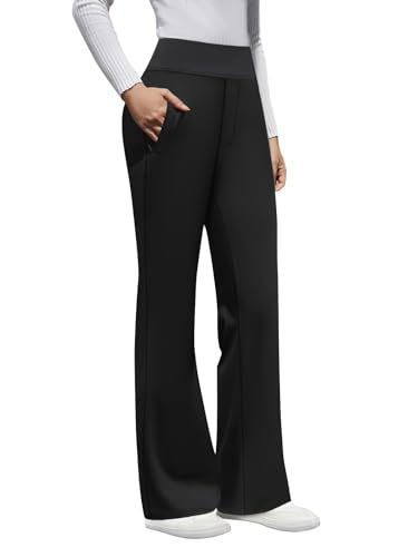DLOODA Womens High Waist Dress Pants Business Casual Work Pants Stretchy Bootcut Pull On Slacks Office Trousers with Pockets Black L