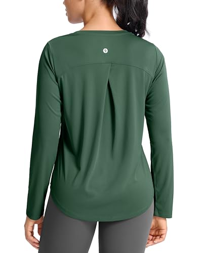 SANTINY Lightweight Long Sleeve Workout Tops for Women Breathable Gym Yoga Athletic Running Hiking Top UPF 50+ Sun Shirts (Green_M)