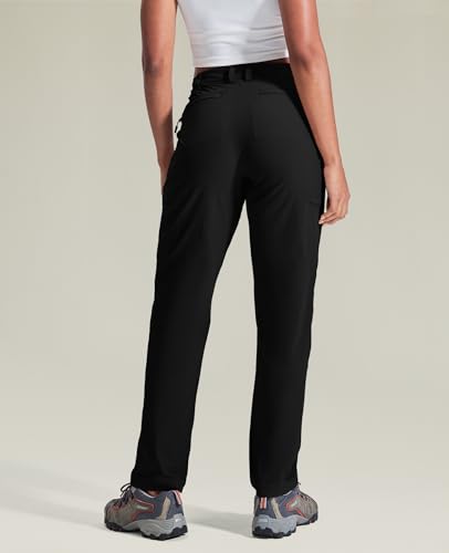 Haimont Outdoor Hiking Pants for Women Quick Dry Lightweight Nylon Cargo Work Pants Stretch 6 Pockets, Black, L