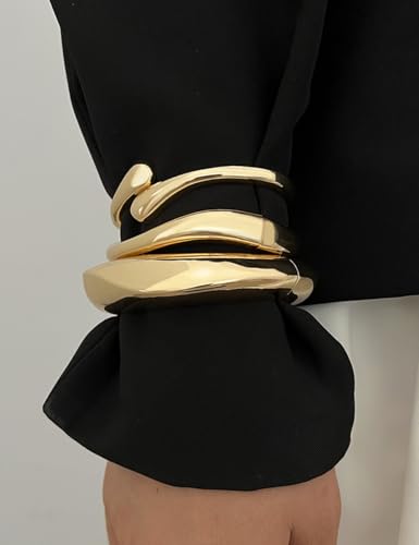 Chunky Gold Bangle Bracelets for Women, Dainty 14k Gold Plated Big Stackable Bangles Set, Trendy Cuff Bracelet Stack Non Tarnish Summer Beach Jewelry Valentines Gifts for Wife Mom