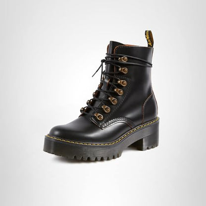 Dr. Martens Women's Leona Leather Heeled Boot, Black Smooth, 8