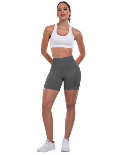 ATHVOTAR Workout Gym Shorts Women, High Waisted Seamless Butt Lifting Scrunch Butt Sports Shorts Gray L