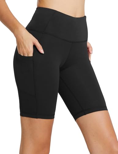 baleaf Biker Shorts for Women Workout Yoga Gym Spandex Running Volleyball Tummy Control Compression with Pockets 8" Black M