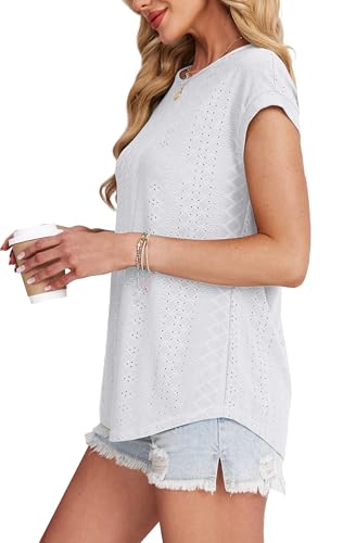 XIEERDUO Womens Tops Summer 2025 Trendy Short Sleeve Blouses White Shirts Beach Vacation Clothes for Women Fall Fashion Must Haves XL