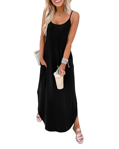 WIHOLL Dresses for Women 2026 Vacation Casual Maxi Summer Dress V Neck Weddging Guest Sundress Church Black L