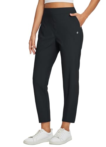 baleaf Womens Travel Pants Petite Stretch with Zipper Pockets Golf Ankle Dress Work Business Casual Slacks Black S