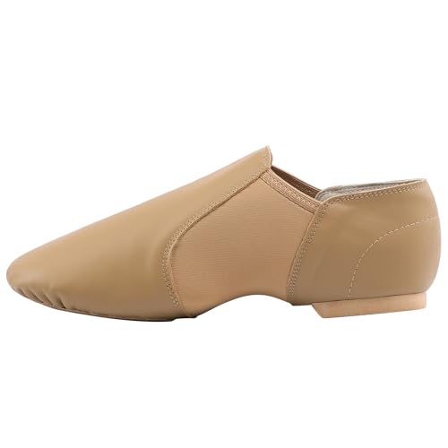 Linodes (Tent Leather Upper Jazz Shoe Slip-on for Women and Men's Dance Shoes Brown 7.5M