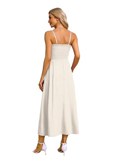 OFEEFAN Womens Spaghetti Strap Maxi Dresses Smocked with Pockets 2026 Summer Spring Casual Boho Beach Long Sundresses