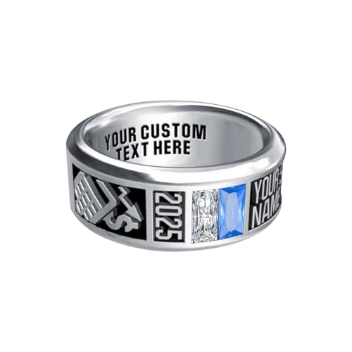 MEIDERBO Personalized Class Ring High School College Custom Birthstone Rings 925 Sterling Silver Engraved 2025 Graduation Jewelry Gifts for Men Size 4-15