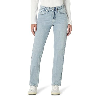 Amazon Essentials Women's High-Rise Straight Leg Jean, Iced Light Wash, 12