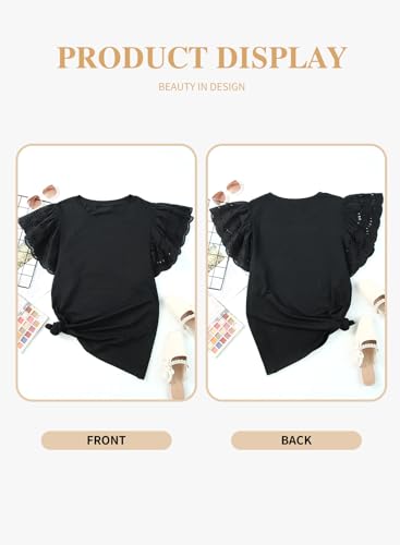 Eytino Womens Plus Size Hollow Out Ruffle Short Sleeve Crewneck Shirts Tops Summer Fashion Tees,3X Black