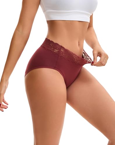 INNERSY Womens Cotton Underwear Lace Bikini Hipster Panties for Women High Waisted Ladies Briefs 5 Pack(Dark Vintage,X-Large)
